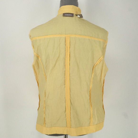Chicos Jacket 2 Womens Large 12 Yellow Full Zip Ruched Sleeves Crinkle Fabric - Picture 12 of 16